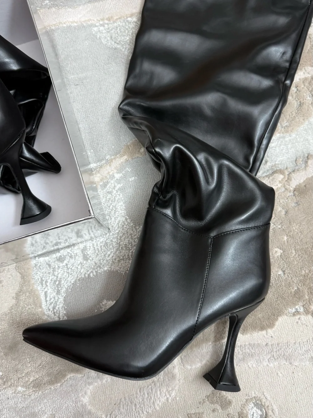 Azalea Wang Black Over-the-Knee Pointed Stiletto Boots